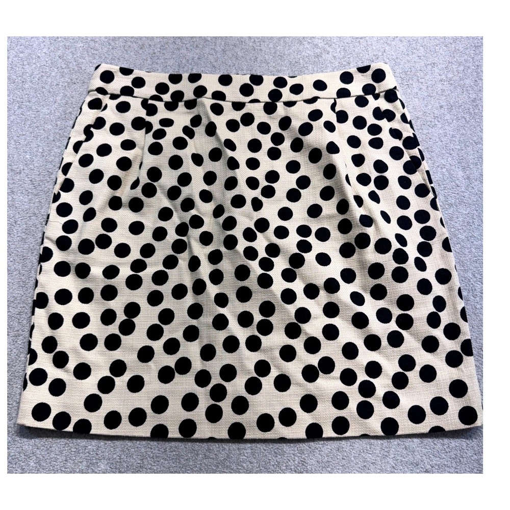 J.Crew Postage Stamp Mini Skirt Womens 2 Cream Black Polka Dot Pleated Pockets
